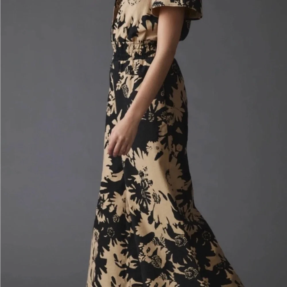 Anthropologie Black and Tan Floral Jumpsuit - Picture 2 of 5